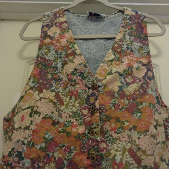 RETRO VINTAGE FLORALS & BLUE JEAN ADJUSTABLE VEST By Varsity Wear X L - Picture 4 of 5